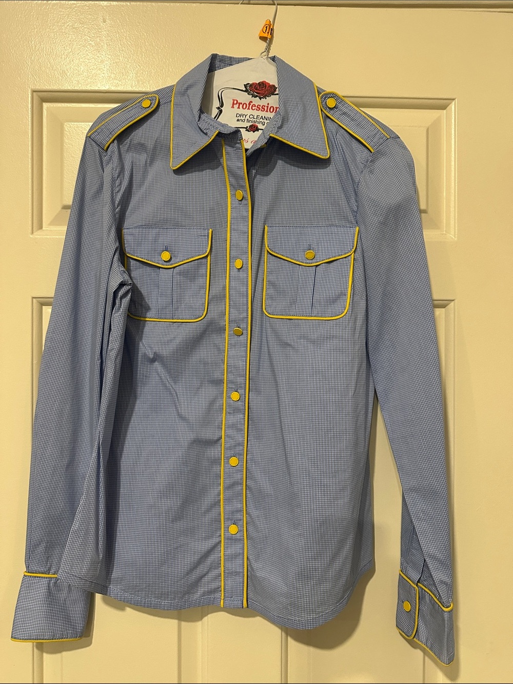 Tory Burch Light Blue Button-Down Shirt with Yellow Piping Size 4